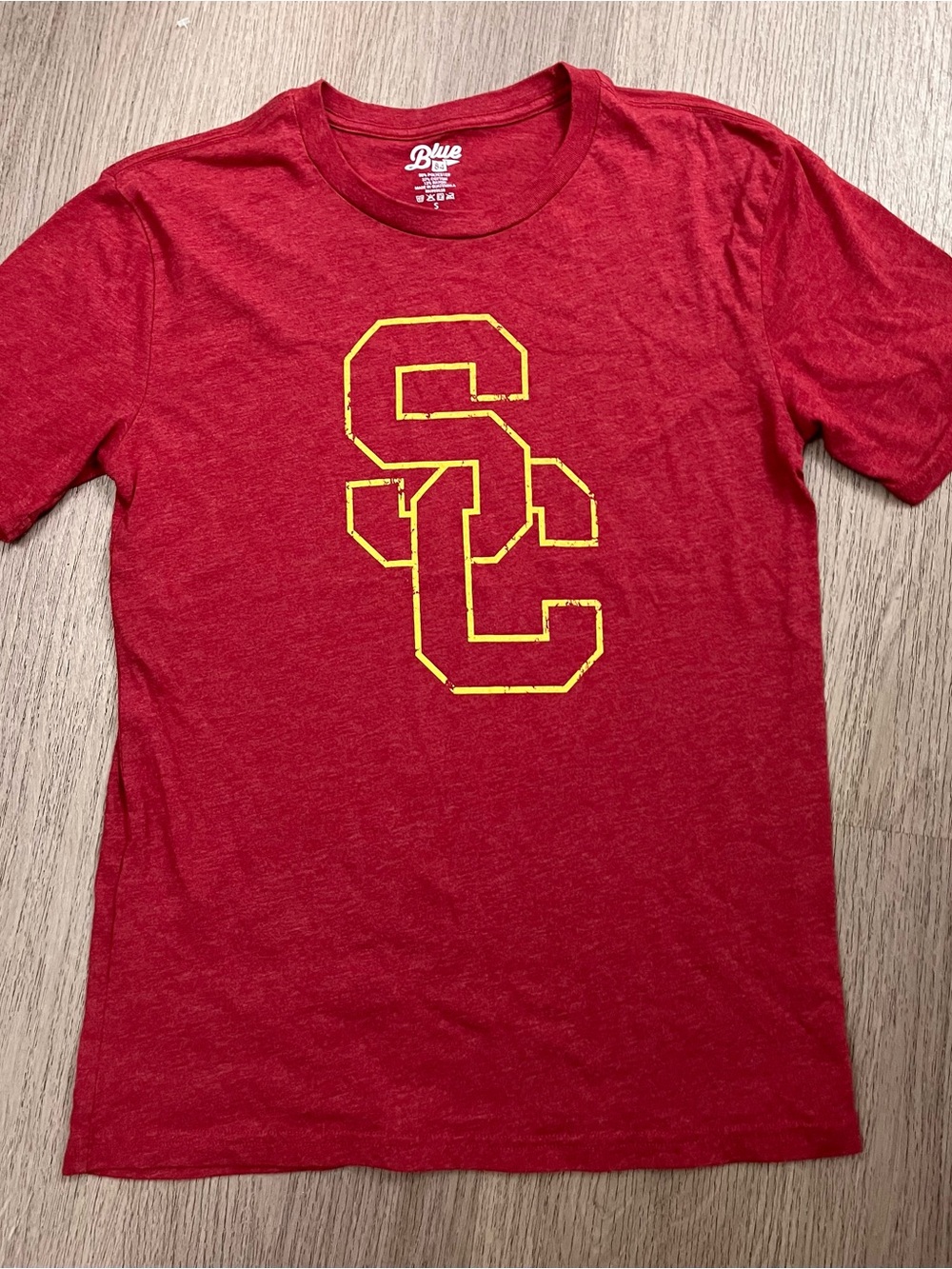 Blue 84 Red Tee with Yellow USC Block Logo